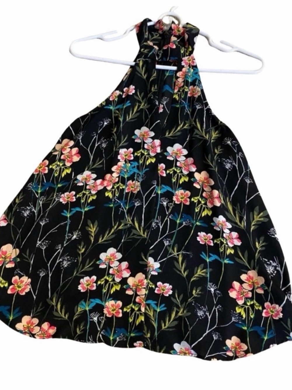 Express Floral Halter Top Keyhole Neck Black XS